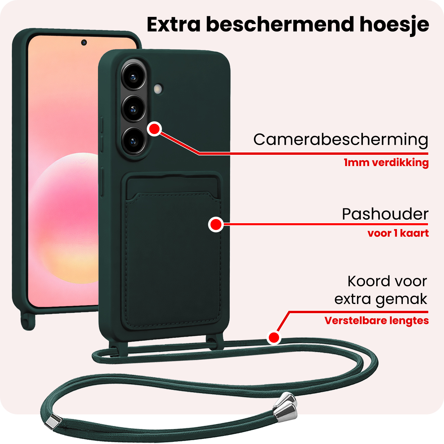 NoXx NoXx Samsung Galaxy A57 Hoesje Pashouder met Koord - Donkergroen - 2 PACK