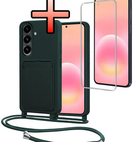 NoXx NoXx Samsung Galaxy A57 Hoesje Pashouder met Koord Met Screenprotector - Donkergroen