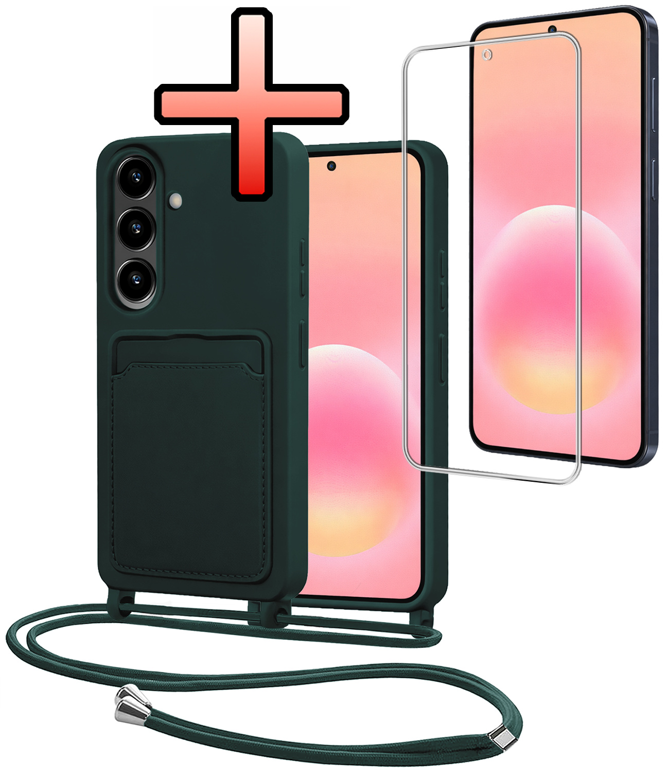 NoXx NoXx Samsung Galaxy A57 Hoesje Pashouder met Koord Met Screenprotector - Donkergroen