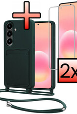 NoXx NoXx Samsung Galaxy A57 Hoesje Pashouder met Koord Met 2x Screenprotector - Donkergroen