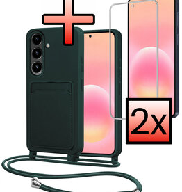 NoXx NoXx Samsung Galaxy A57 Hoesje Pashouder met Koord Met 2x Screenprotector - Donkergroen