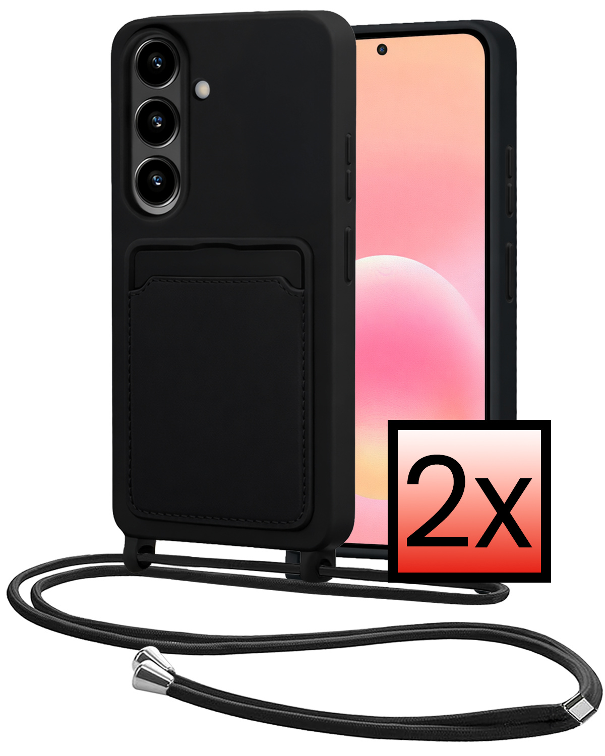 NoXx NoXx Samsung Galaxy A57 Hoesje Pashouder met Koord - Zwart - 2 PACK