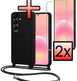 NoXx NoXx Samsung Galaxy A57 Hoesje Pashouder met Koord Met 2x Screenprotector - Zwart