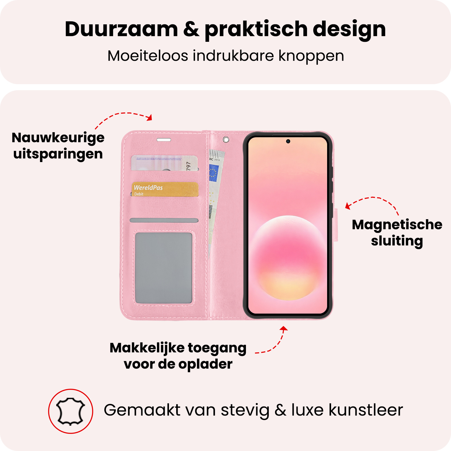 NoXx NoXx Samsung Galaxy A57 Hoesje Bookcase - Lichtroze