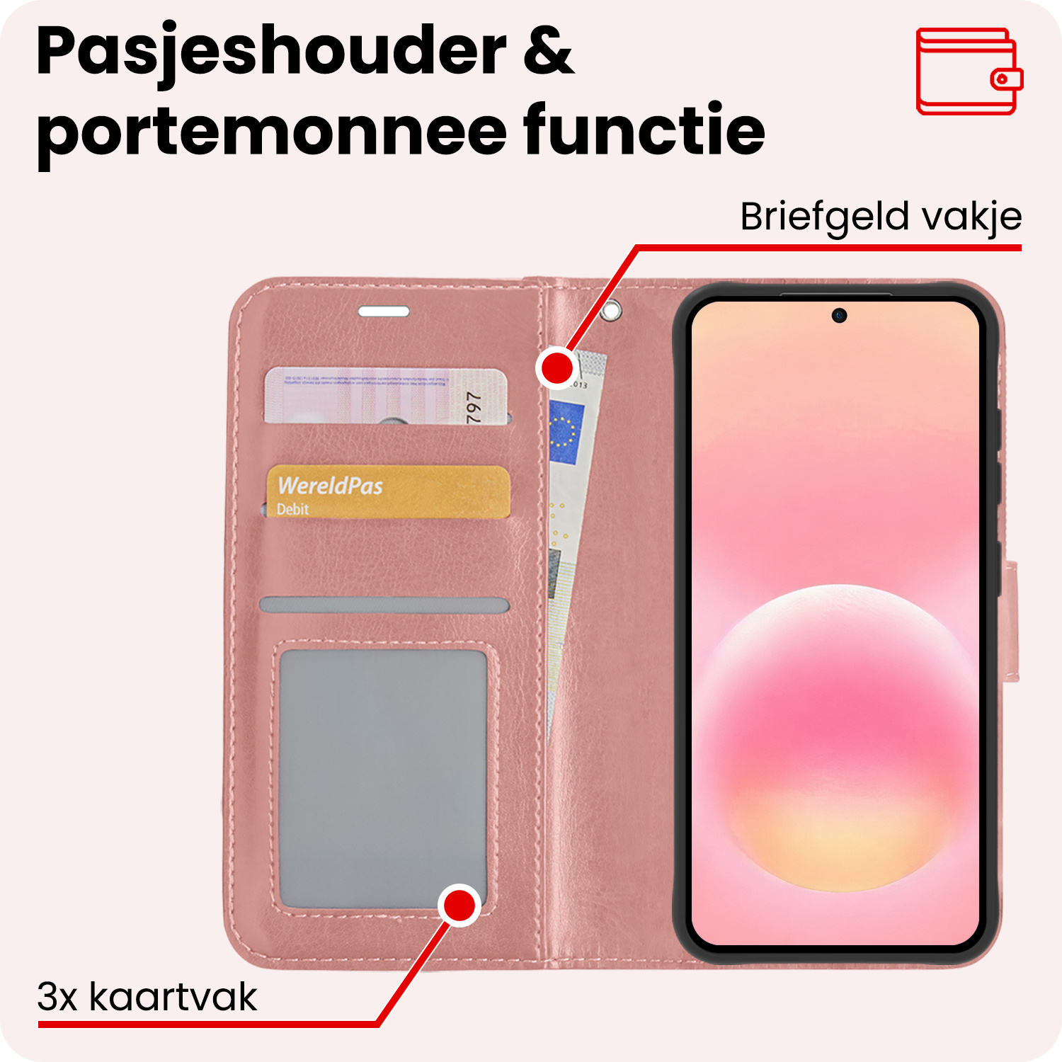 NoXx NoXx Samsung Galaxy A57 Hoesje Bookcase - Rose Goud