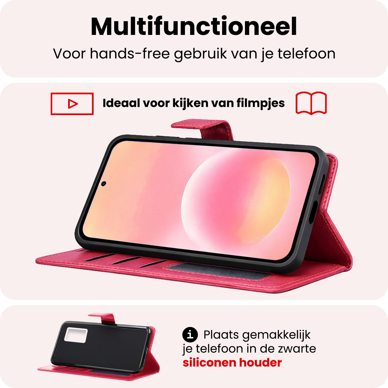 NoXx NoXx Samsung Galaxy A57 Hoesje Bookcase Met Screenprotector - Donkerroze