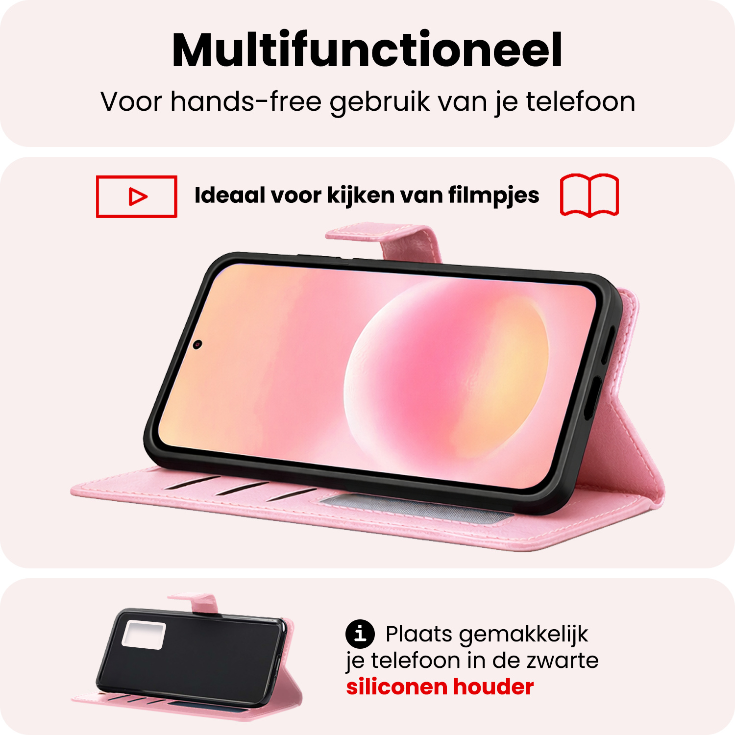 NoXx NoXx Samsung Galaxy A57 Hoesje Bookcase Met Screenprotector - Lichtroze