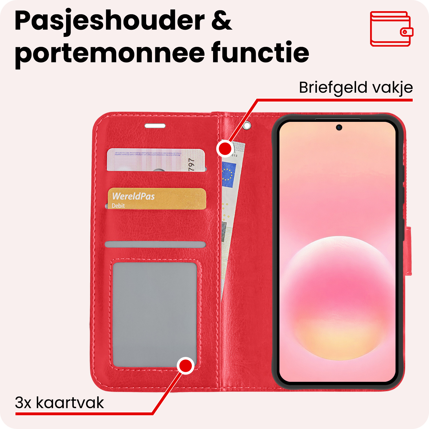 NoXx NoXx Samsung Galaxy A57 Hoesje Bookcase Met Screenprotector - Rood