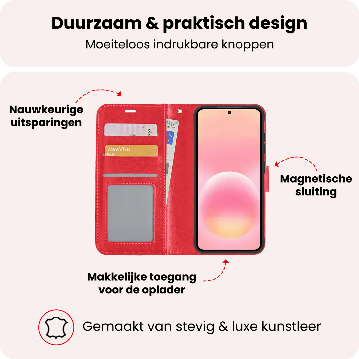 NoXx NoXx Samsung Galaxy A57 Hoesje Bookcase Met Screenprotector - Rood