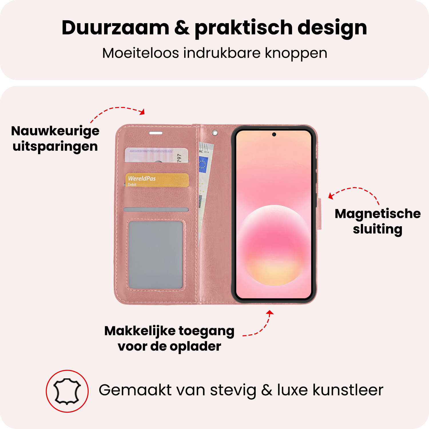 NoXx NoXx Samsung Galaxy A57 Hoesje Bookcase Met Screenprotector - Rose Goud