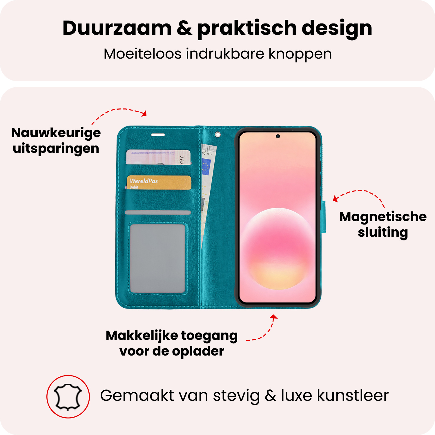 NoXx NoXx Samsung Galaxy A57 Hoesje Bookcase Met Screenprotector - Turquoise