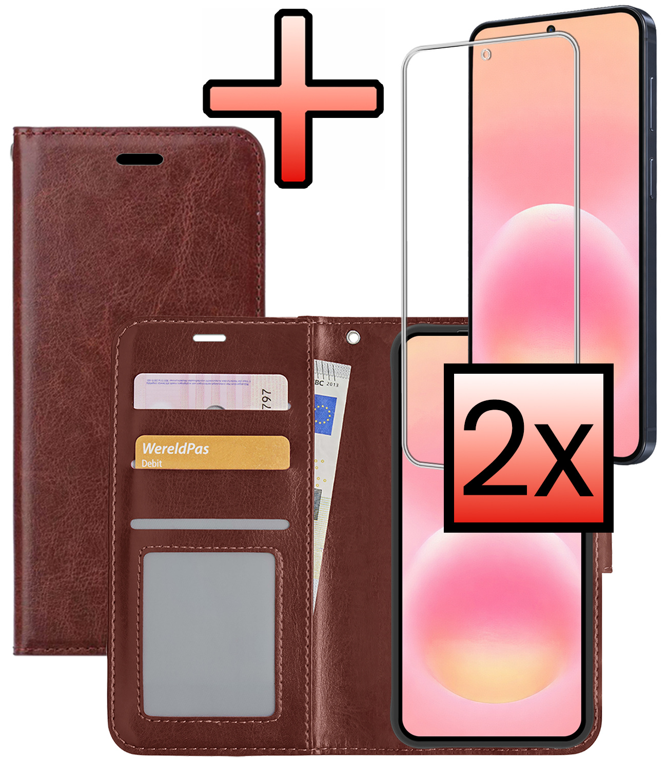 NoXx NoXx Samsung Galaxy A57 Hoesje Bookcase Met 2x Screenprotector - Bruin