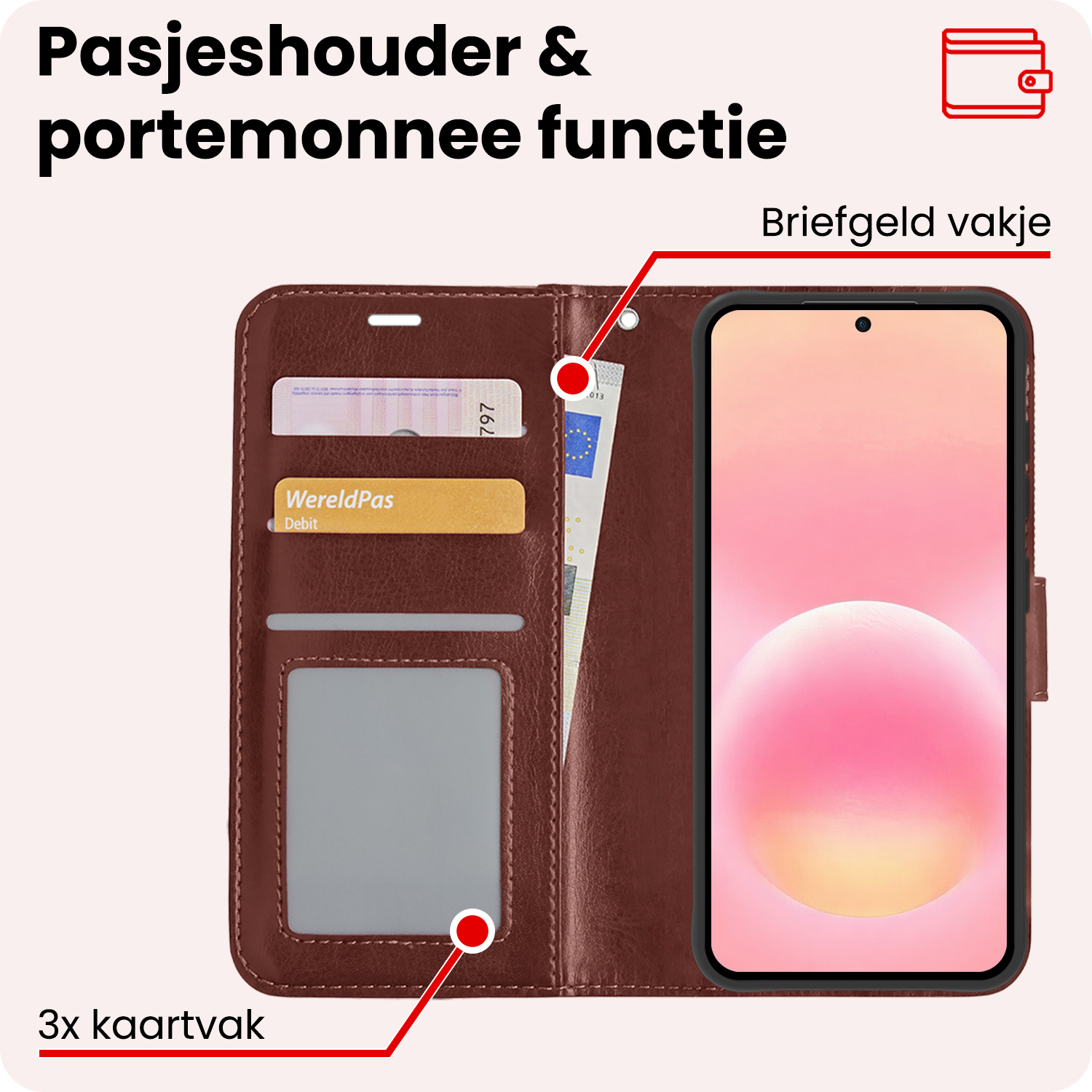 NoXx NoXx Samsung Galaxy A57 Hoesje Bookcase Met 2x Screenprotector - Bruin