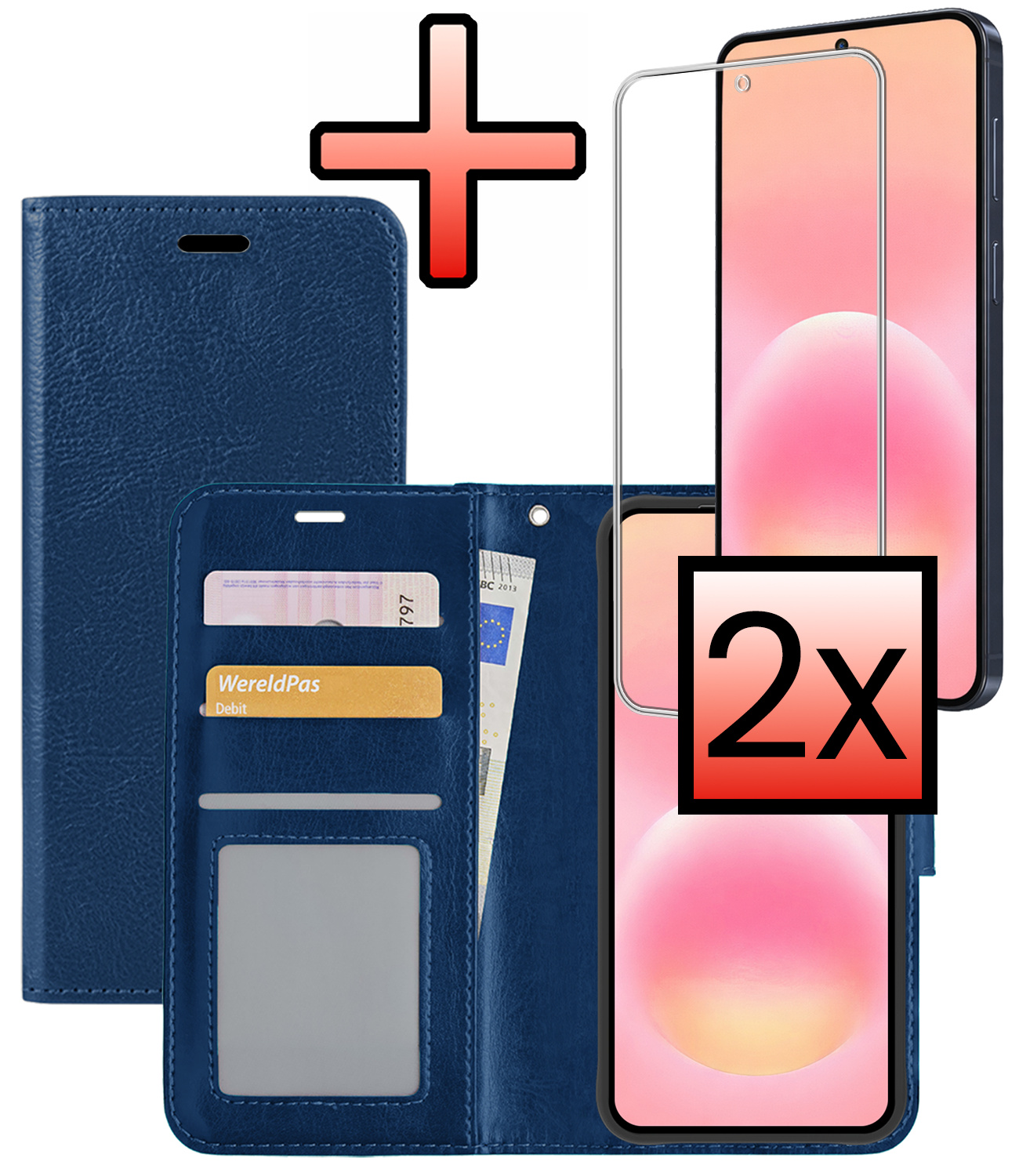 NoXx NoXx Samsung Galaxy A57 Hoesje Bookcase Met 2x Screenprotector - Donkerblauw