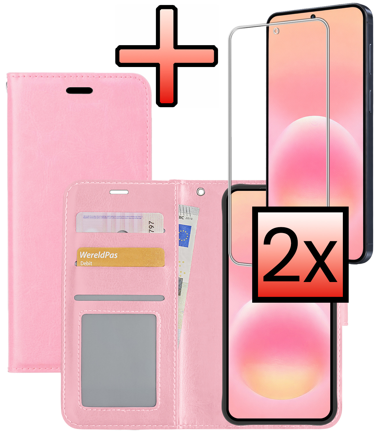 NoXx NoXx Samsung Galaxy A57 Hoesje Bookcase Met 2x Screenprotector - Lichtroze