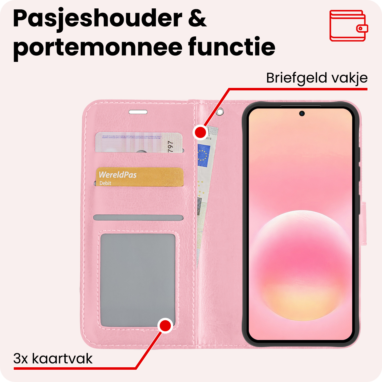 NoXx NoXx Samsung Galaxy A57 Hoesje Bookcase Met 2x Screenprotector - Lichtroze