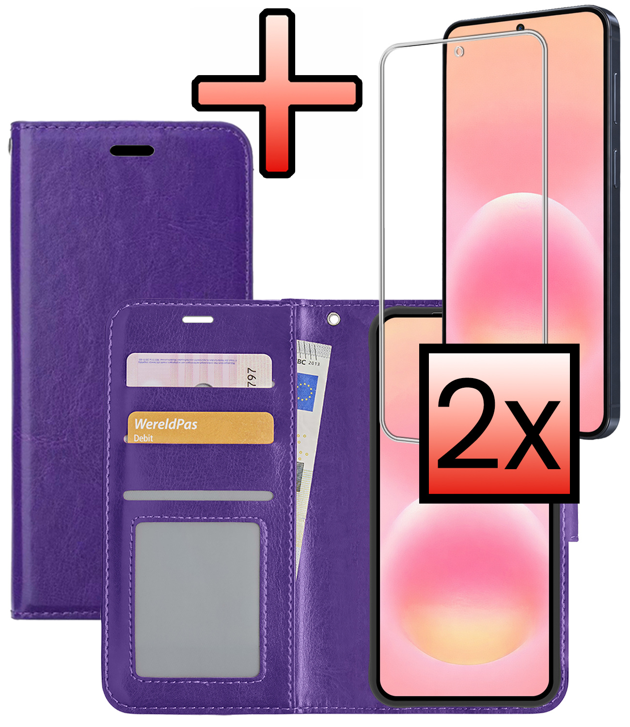 NoXx NoXx Samsung Galaxy A57 Hoesje Bookcase Met 2x Screenprotector - Paars