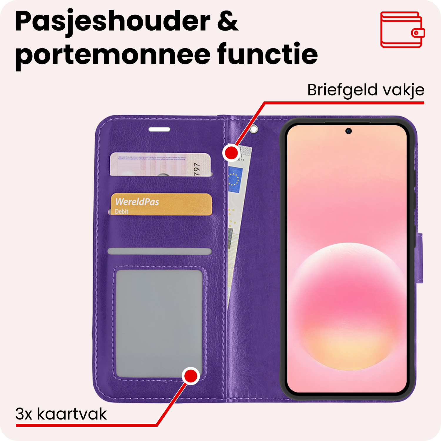 NoXx NoXx Samsung Galaxy A57 Hoesje Bookcase Met 2x Screenprotector - Paars