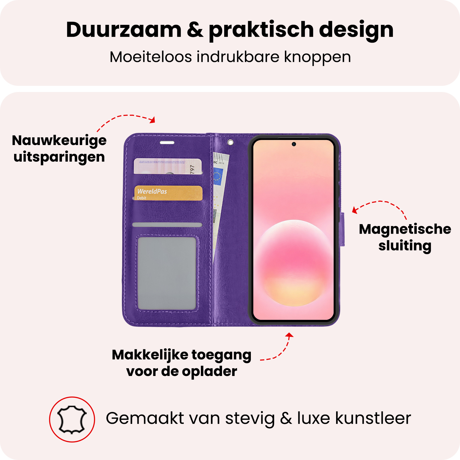 NoXx NoXx Samsung Galaxy A57 Hoesje Bookcase Met 2x Screenprotector - Paars