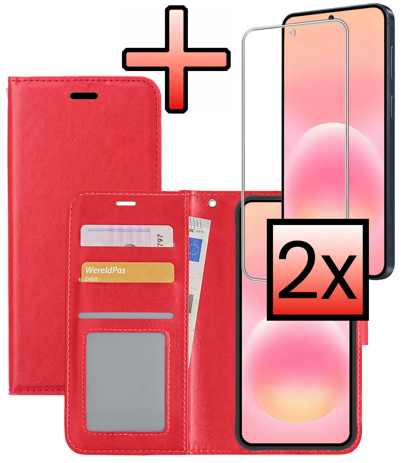 NoXx NoXx Samsung Galaxy A57 Hoesje Bookcase Met 2x Screenprotector - Rood