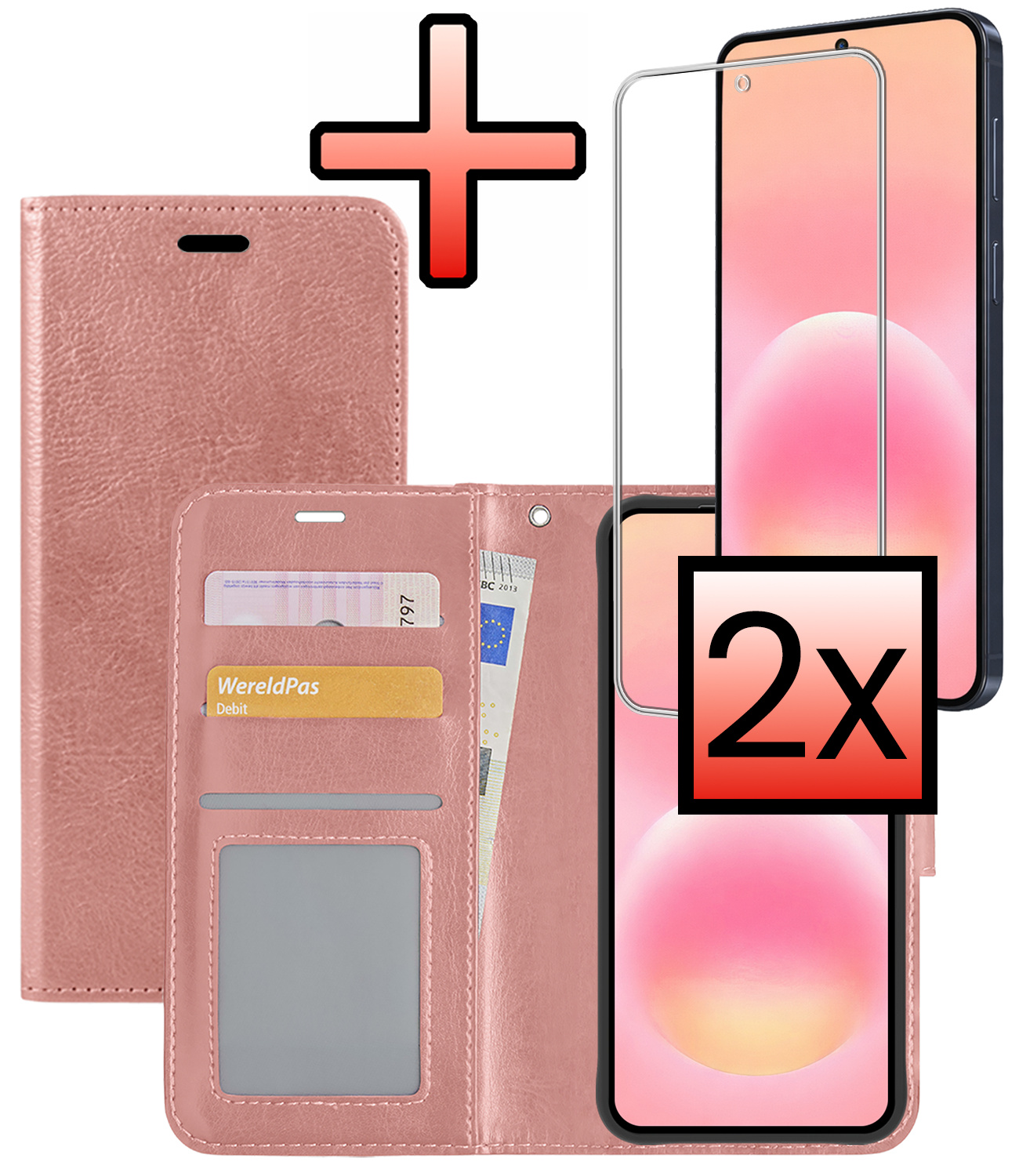 NoXx NoXx Samsung Galaxy A57 Hoesje Bookcase Met 2x Screenprotector - Rose Goud