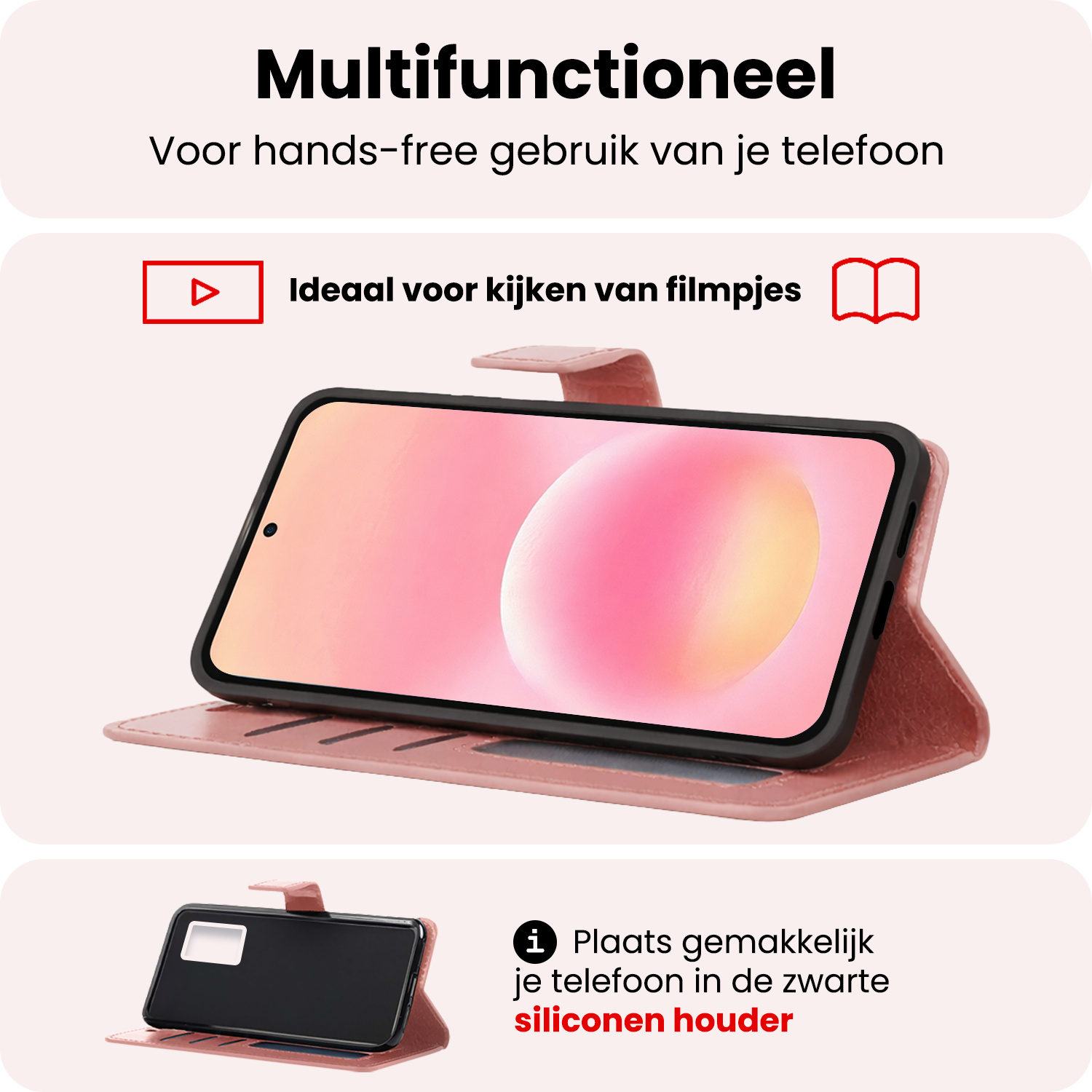 NoXx NoXx Samsung Galaxy A57 Hoesje Bookcase Met 2x Screenprotector - Rose Goud
