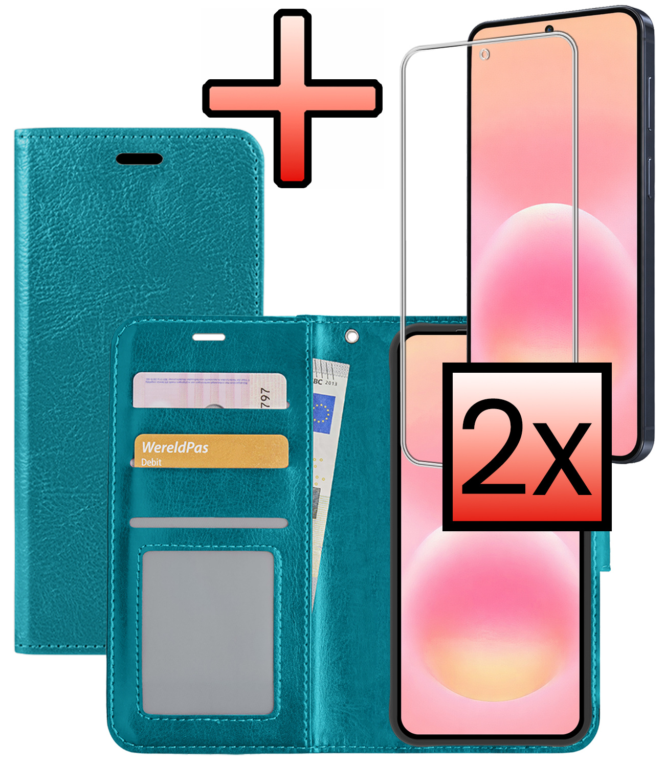 NoXx NoXx Samsung Galaxy A57 Hoesje Bookcase Met 2x Screenprotector - Turquoise