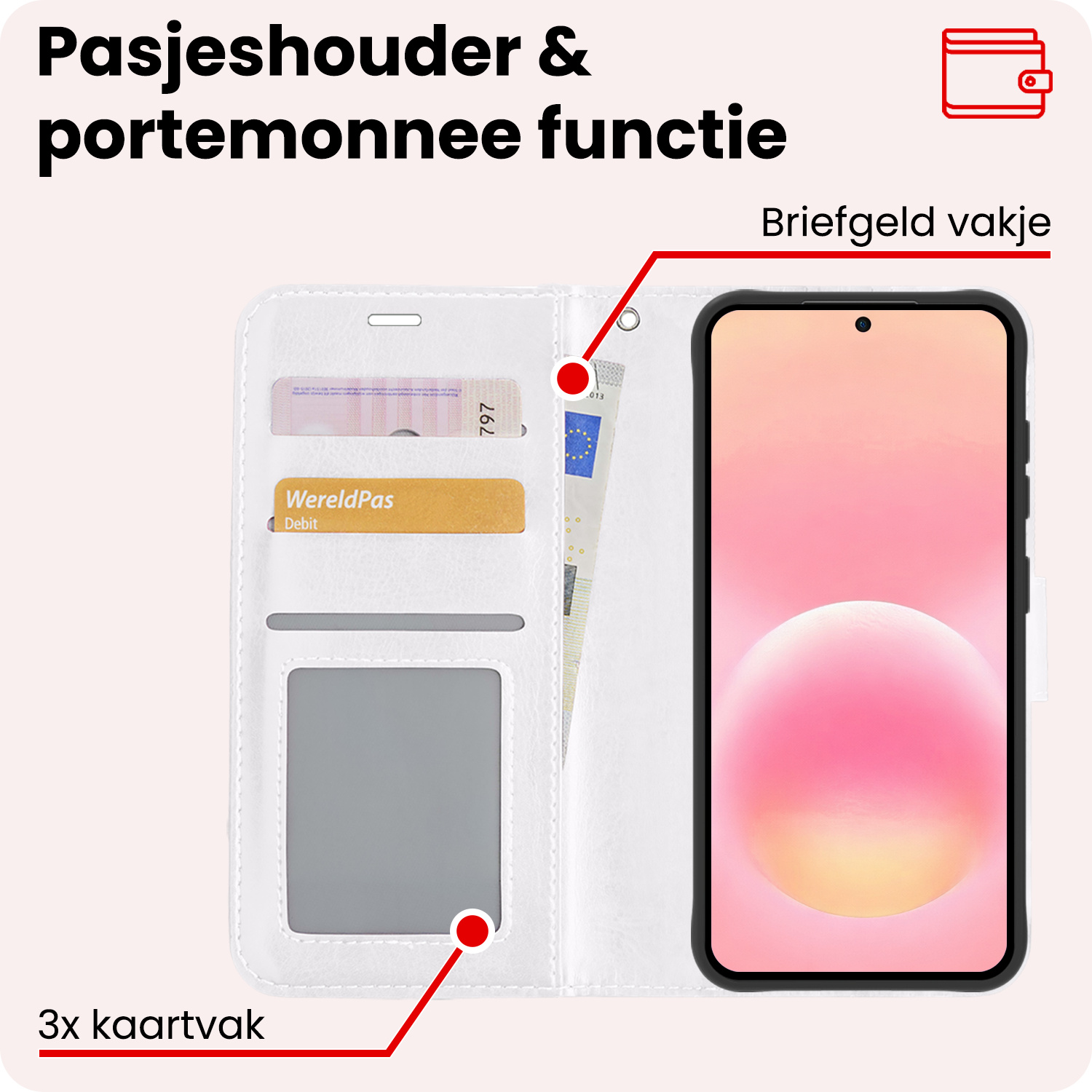 NoXx NoXx Samsung Galaxy A57 Hoesje Bookcase Met 2x Screenprotector - Wit