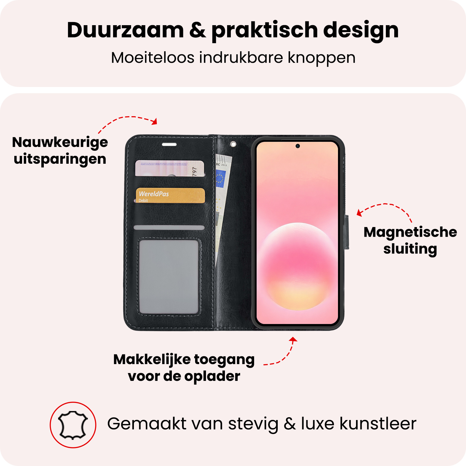 NoXx NoXx Samsung Galaxy A57 Hoesje Bookcase Met 2x Screenprotector - Zwart