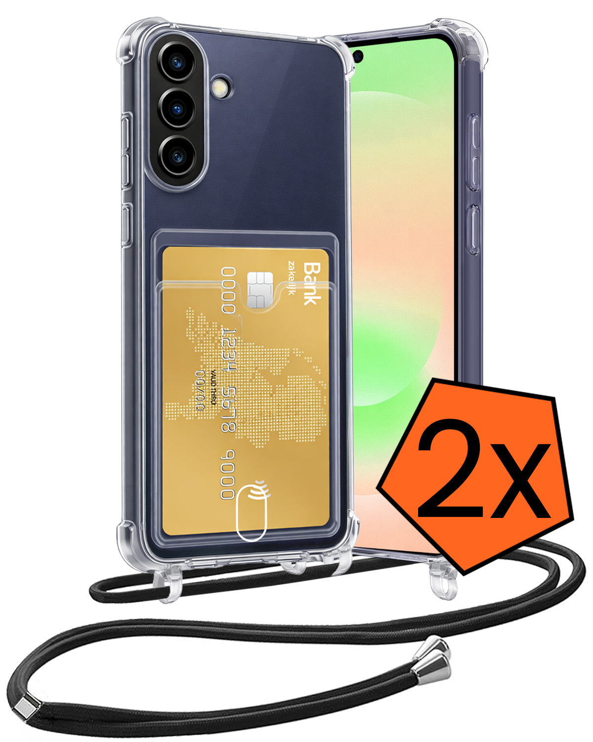 Nomfy Nomfy Samsung Galaxy A37 Hoesje Pashouder met Koord - 2 PACK