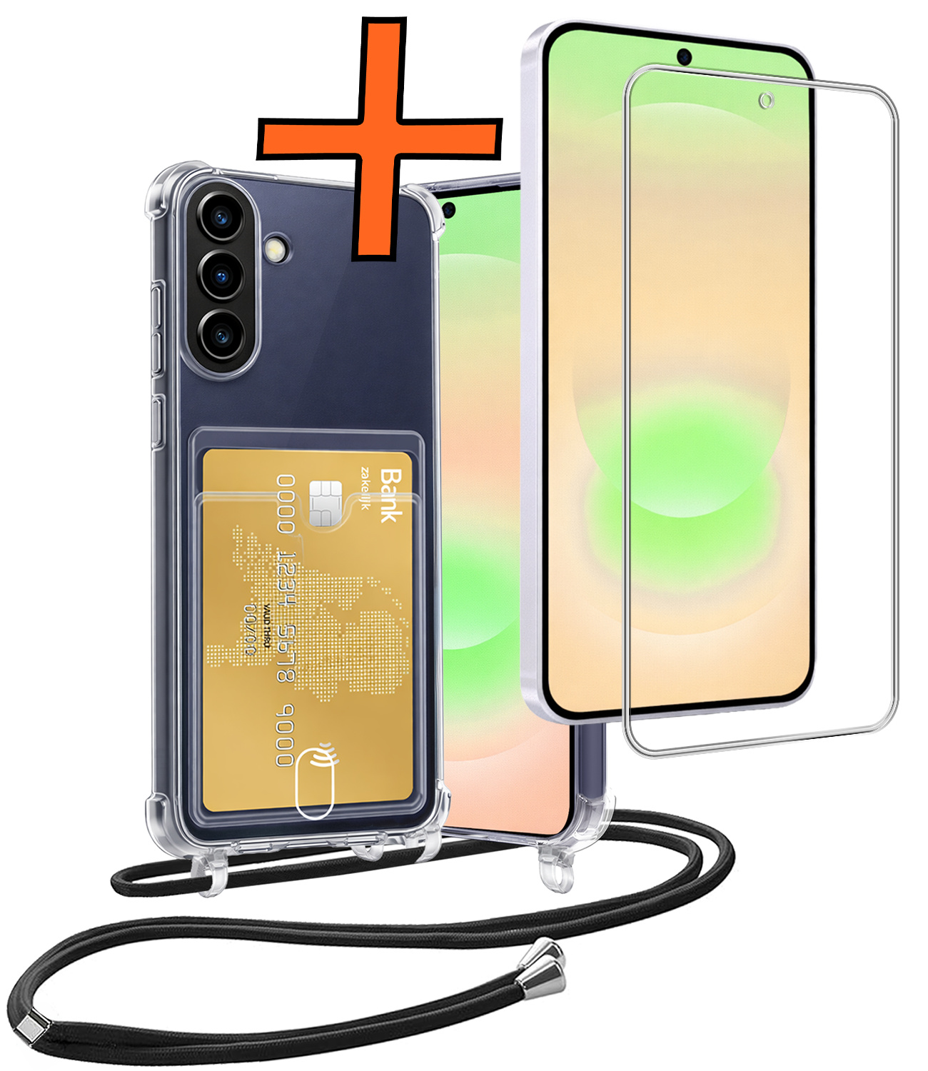 Nomfy Nomfy Samsung Galaxy A37 Hoesje Pashouder met Koord Met Screenprotector