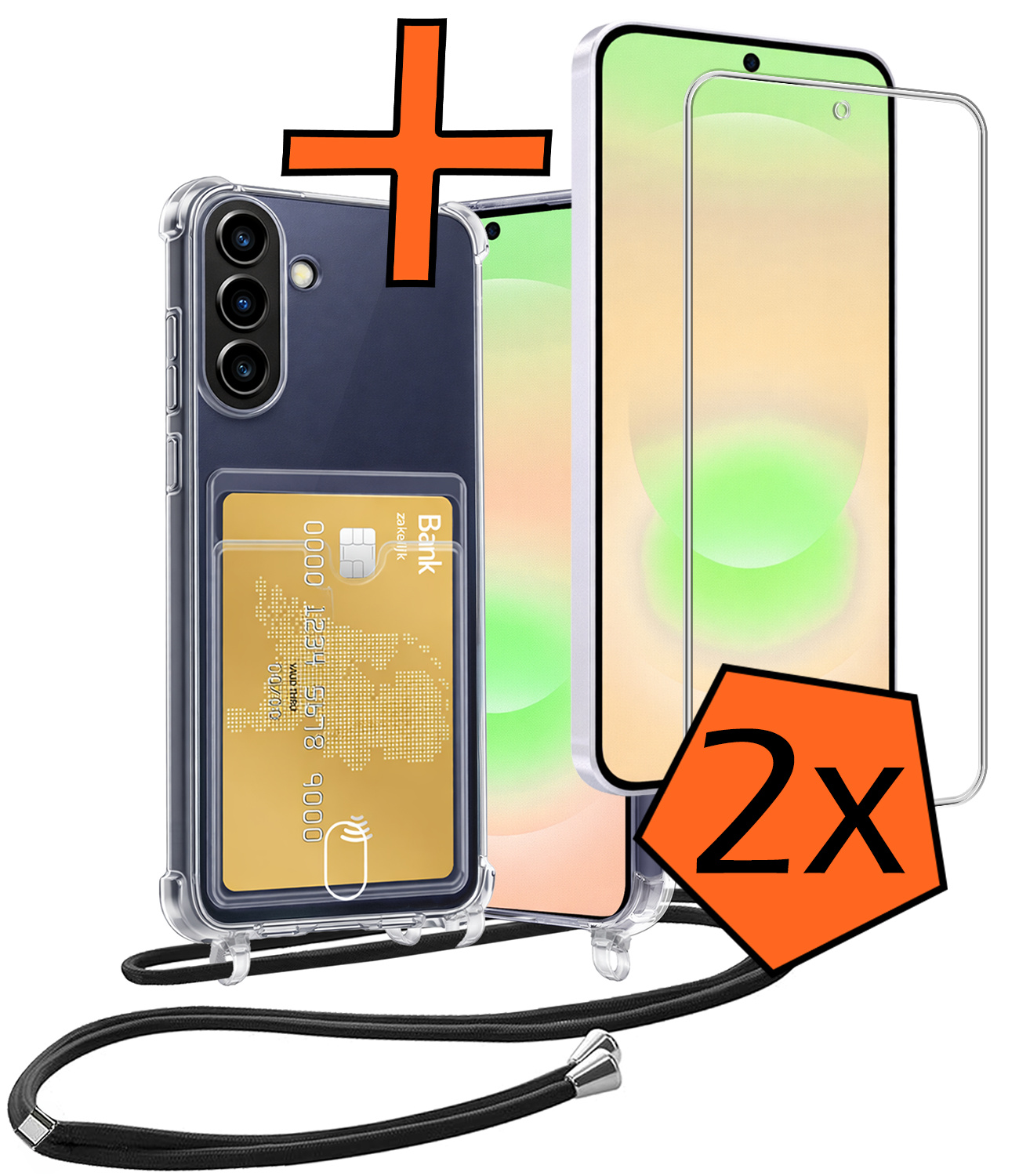 Nomfy Nomfy Samsung Galaxy A37 Hoesje Pashouder met Koord Met 2x Screenprotector