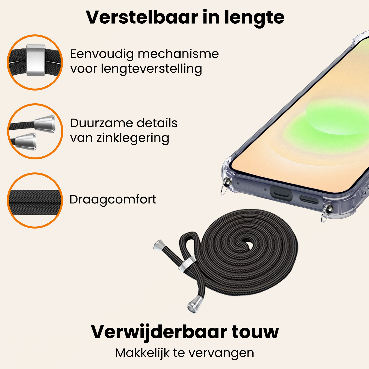 Nomfy Nomfy Samsung Galaxy A37 Hoesje Transparant Shockproof Met Zwart Koord
