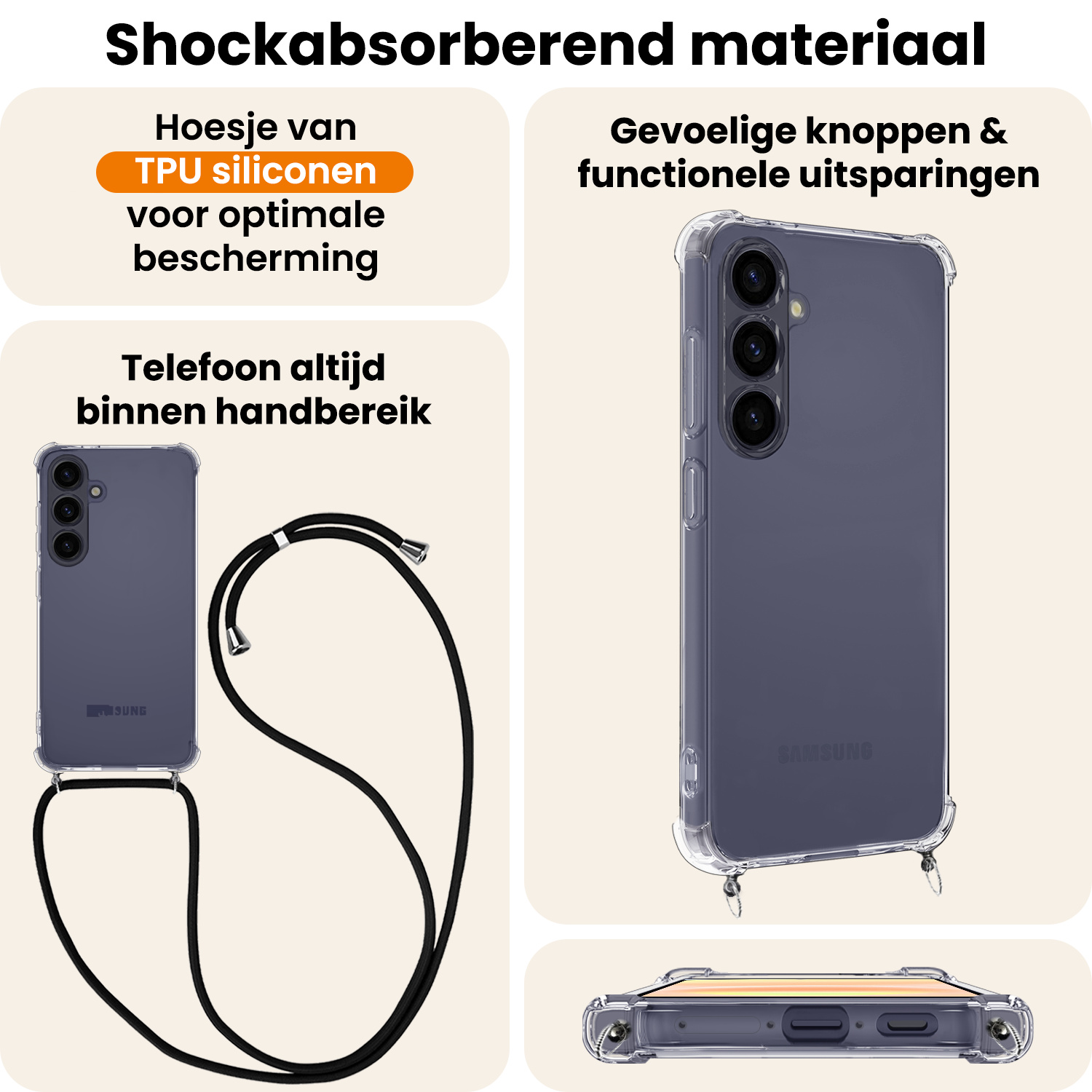 Nomfy Nomfy Samsung Galaxy A37 Hoesje Transparant Shockproof Met Zwart Koord