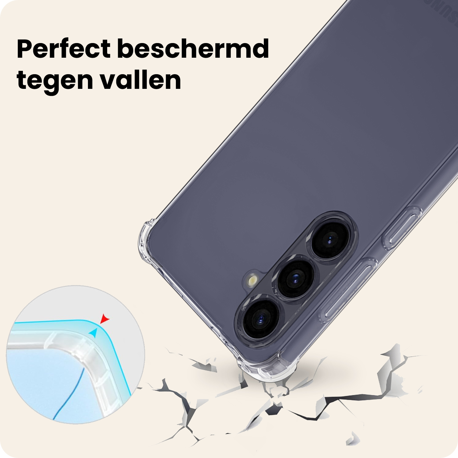 Nomfy Nomfy Samsung Galaxy A37 Hoesje Transparant Shockproof Met Zwart Koord