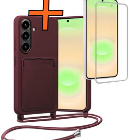 Nomfy Nomfy Samsung Galaxy A37 Hoesje Pashouder met Koord Met Screenprotector - Aubergine