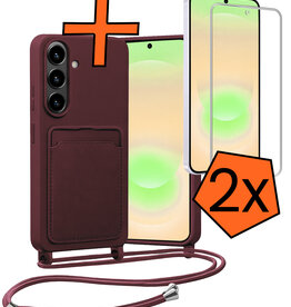 Nomfy Nomfy Samsung Galaxy A37 Hoesje Pashouder met Koord Met 2x Screenprotector - Aubergine
