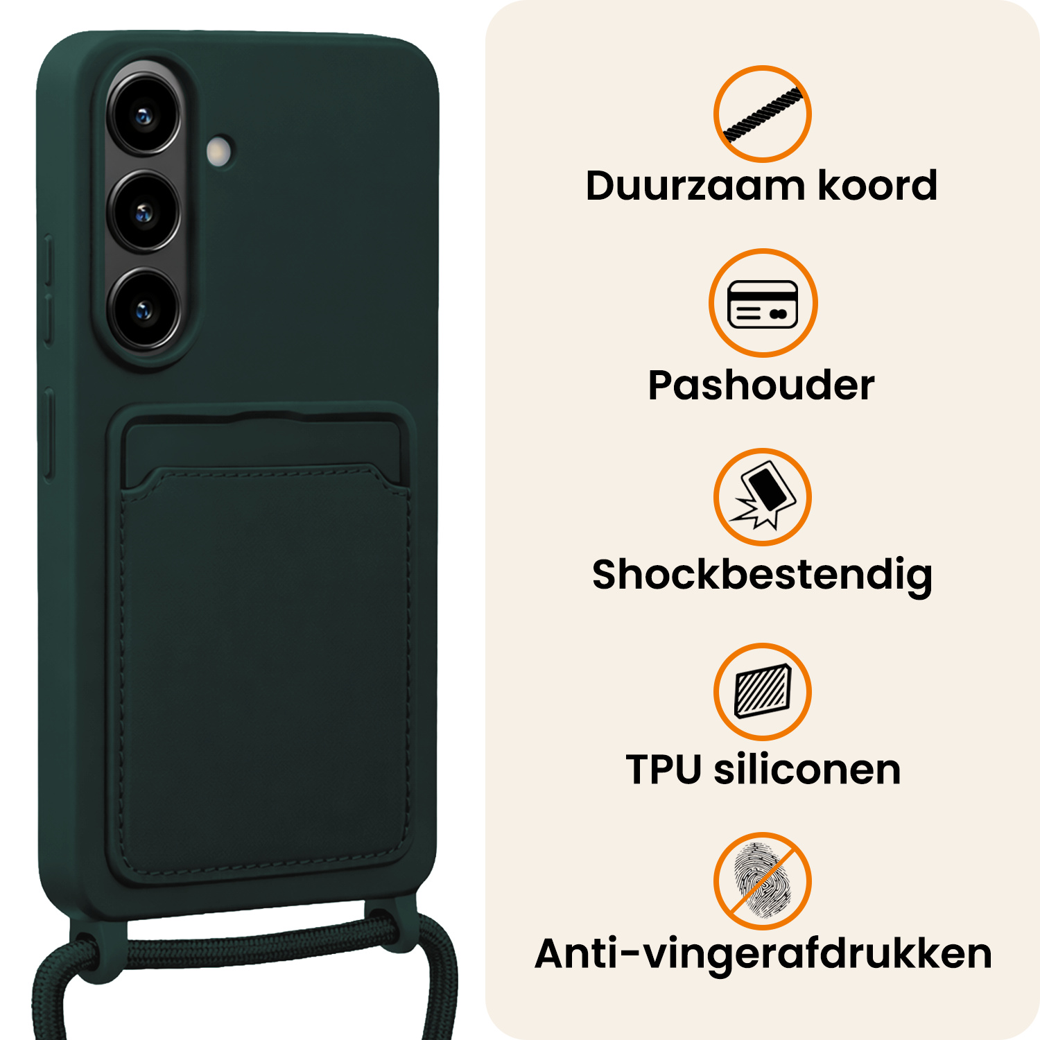 Nomfy Nomfy Samsung Galaxy A37 Hoesje Pashouder met Koord - Donkergroen - 2 PACK