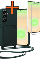 Nomfy Nomfy Samsung Galaxy A37 Hoesje Pashouder met Koord Met Screenprotector - Donkergroen