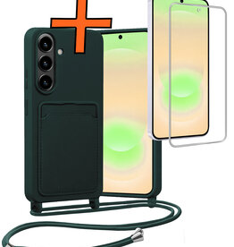 Nomfy Nomfy Samsung Galaxy A37 Hoesje Pashouder met Koord Met Screenprotector - Donkergroen