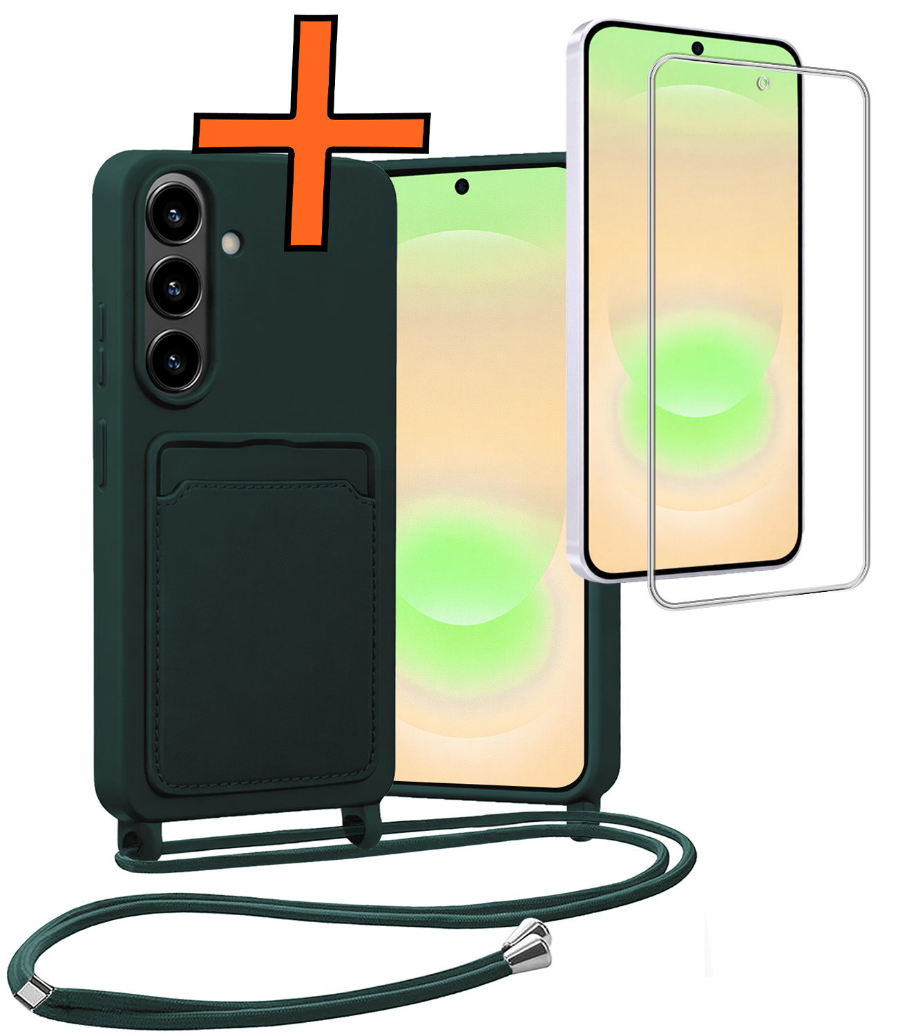 Nomfy Nomfy Samsung Galaxy A37 Hoesje Pashouder met Koord Met Screenprotector - Donkergroen