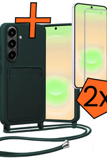 Nomfy Nomfy Samsung Galaxy A37 Hoesje Pashouder met Koord Met 2x Screenprotector - Donkergroen