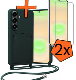 Nomfy Nomfy Samsung Galaxy A37 Hoesje Pashouder met Koord Met 2x Screenprotector - Donkergroen