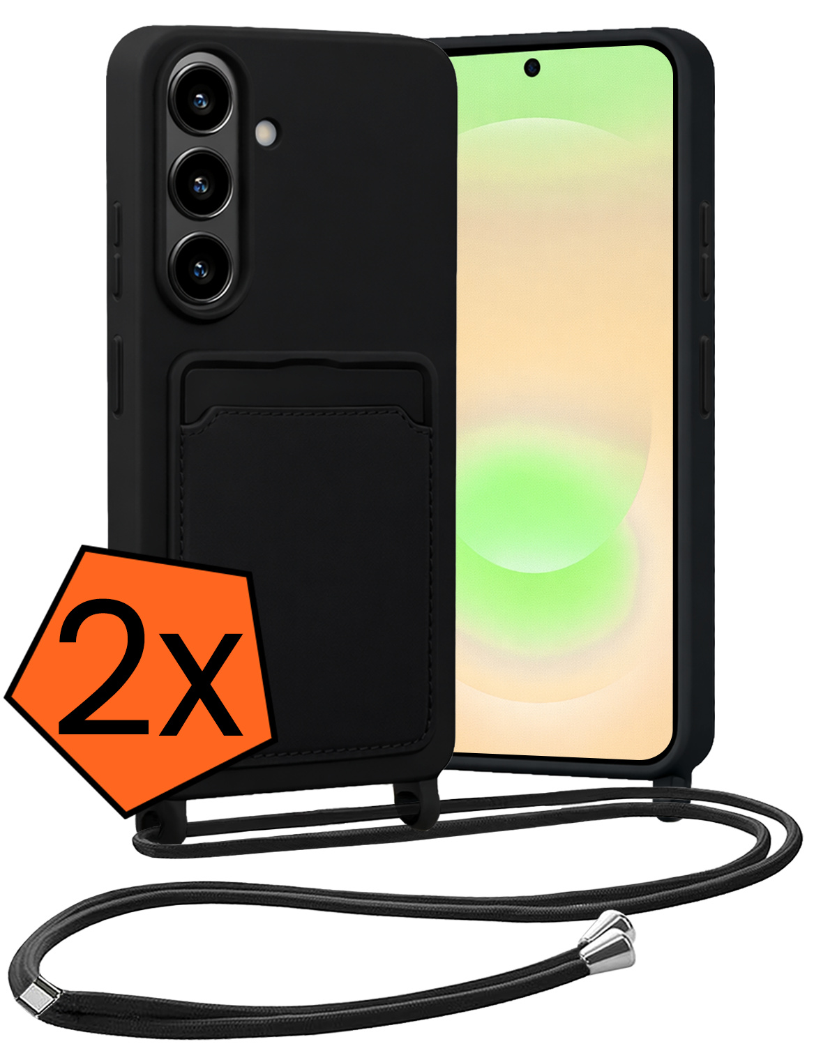 Nomfy Nomfy Samsung Galaxy A37 Hoesje Pashouder met Koord - Zwart - 2 PACK