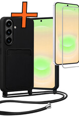 Nomfy Nomfy Samsung Galaxy A37 Hoesje Pashouder met Koord Met Screenprotector - Zwart