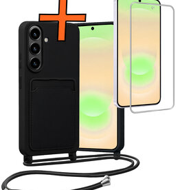 Nomfy Nomfy Samsung Galaxy A37 Hoesje Pashouder met Koord Met Screenprotector - Zwart