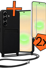 Nomfy Nomfy Samsung Galaxy A37 Hoesje Pashouder met Koord Met 2x Screenprotector - Zwart