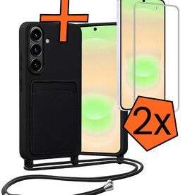 Nomfy Nomfy Samsung Galaxy A37 Hoesje Pashouder met Koord Met 2x Screenprotector - Zwart