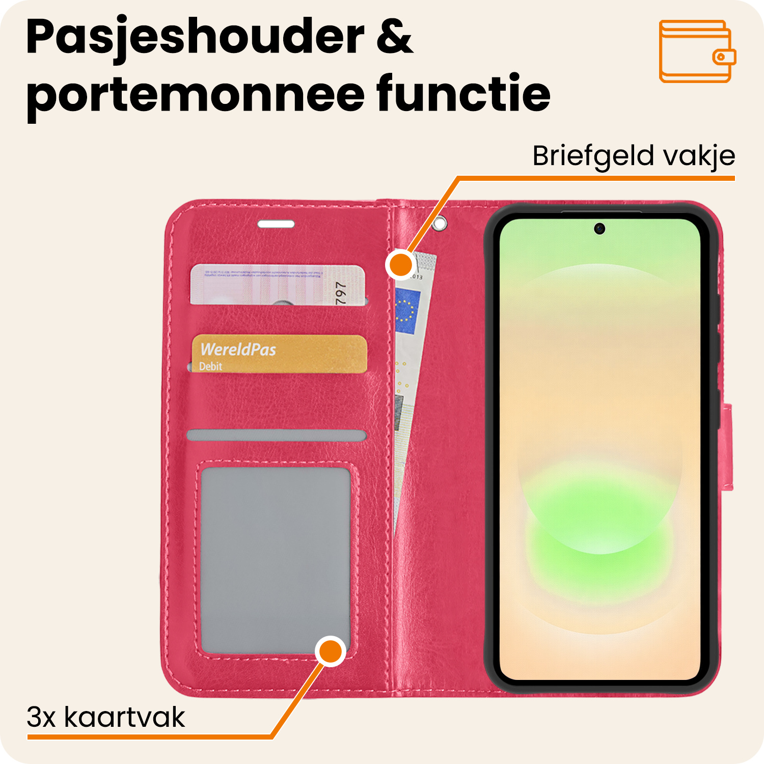 Nomfy Nomfy Samsung Galaxy A37 Hoesje Bookcase - Donkerroze