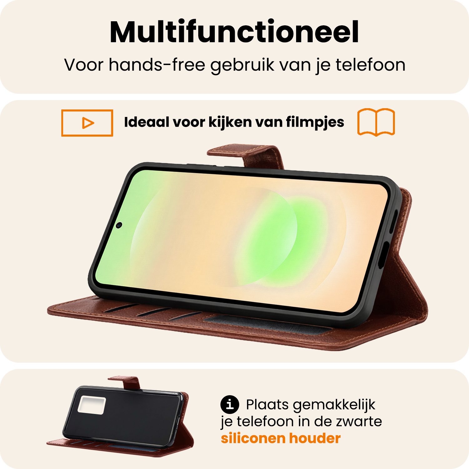 Nomfy Nomfy Samsung Galaxy A37 Hoesje Bookcase Met Screenprotector - Bruin